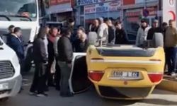 Beton Mikseri İle Çarpışan Taksi Ters Döndü: 1 Yaralı