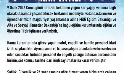 Elazığ'da Eğitime 1 Gün Ara Verildi