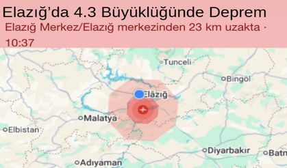 Elazığ’da 4.3 Büyüklüğünde Deprem