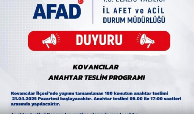 Kovancılar’da 180 Konutun Anahtar Teslimi 21 Nisan’da Başlıyor