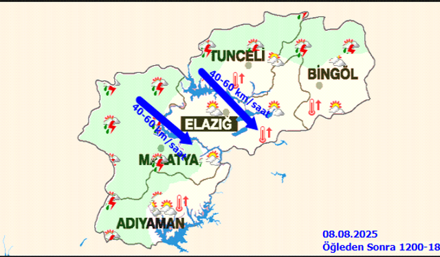 Elazığ’da Kuvvetli Rüzgar ve Gökgürültülü Sağanak Bekleniyor
