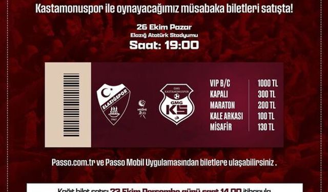 Elazığspor–Kastamonuspor Maçı Biletleri Satışta