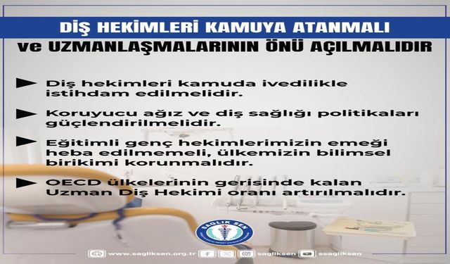 Sağlık-Sen: "Diş Hekimleri Kamuya Atanmalı ve UIzmanlaşmalarının Önü Açılmalıdır