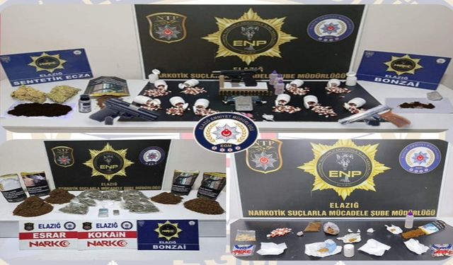 Elazığ’da Narkotik ve Asayiş Ekiplerinden Son Bir Ayda Kapsamlı Uyuşturucu Operasyonu
