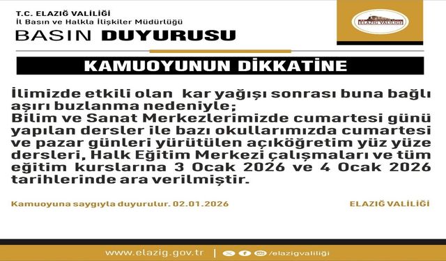 Elazığ’da Hafta Sonu Eğitim Faaliyetlerine Kar Engeli