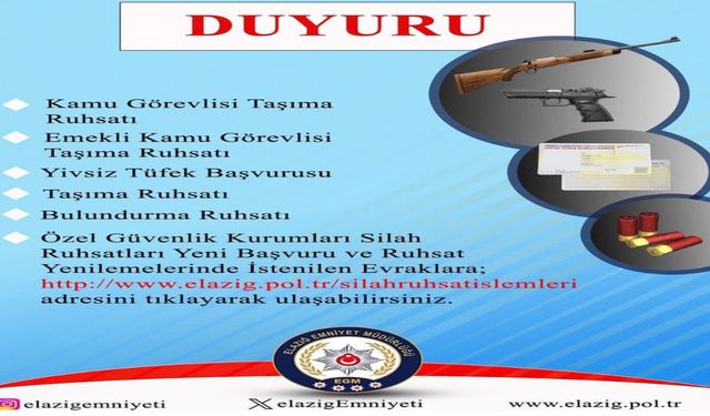 Silah Ruhsatı İşlemlerine Yönelik Başvuru Süreci Hakkında Bilgilendirme