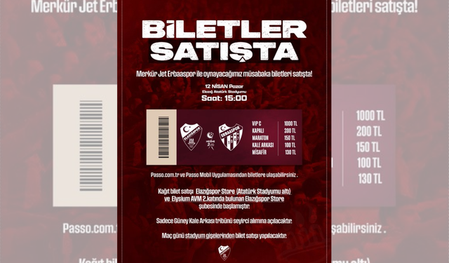 Elazığspor – Erbaaspor Maçında Biletler Satışta