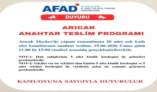 Arıcak’ta Afet Konutlarında Anahtar Teslim Tarihi Netleşti