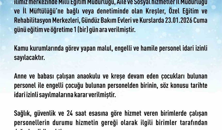 Elazığ'da rehabilitasyon ve bakımevi kurslarına kar tatili
