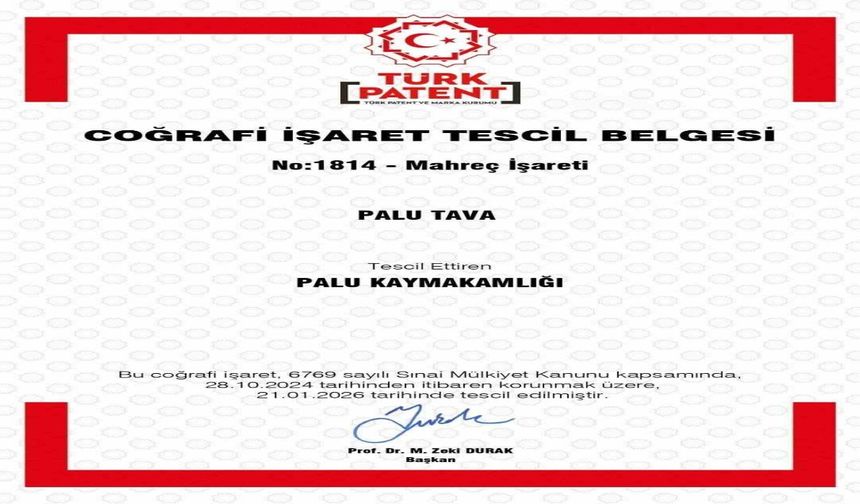 Palu Tava Coğrafi İşaret Tescili Aldı