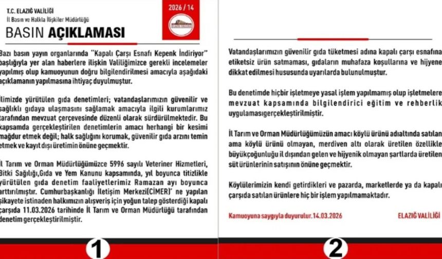 Kapalı Çarşı Denetimleriyle İlgili Valilikten Açıklama