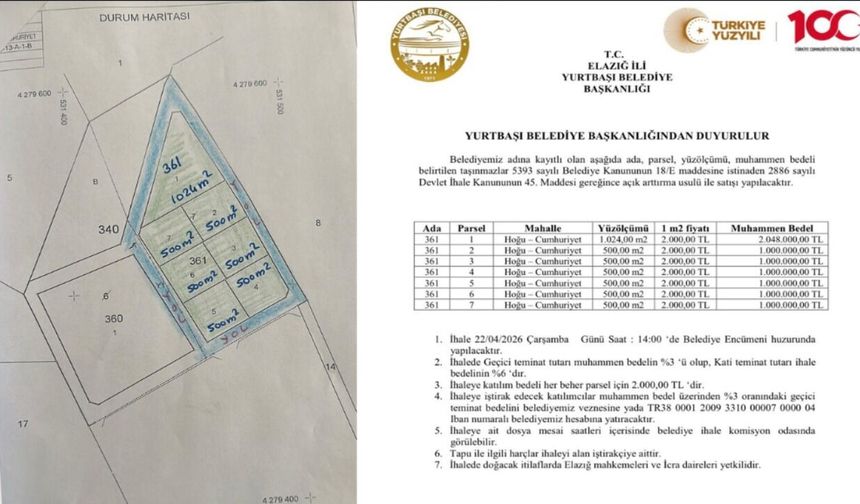 Yurtbaşı Belediyesi Taşınmazları Açık Artırmayla Satışa Sunuyor