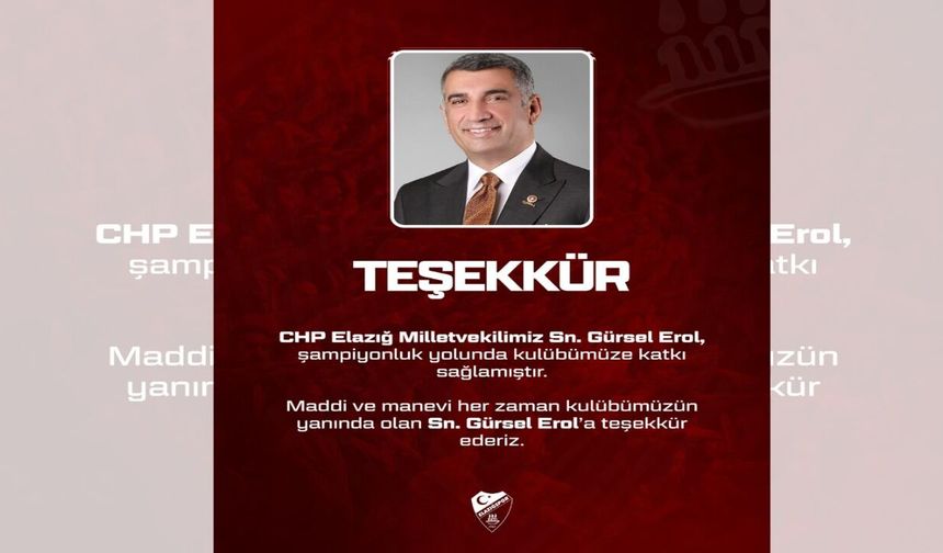 Elazığspor’dan Gürsel Erol’a Teşekkür Mesajı