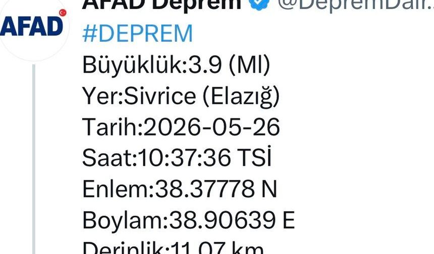 Elazığ'da bir deprem daha