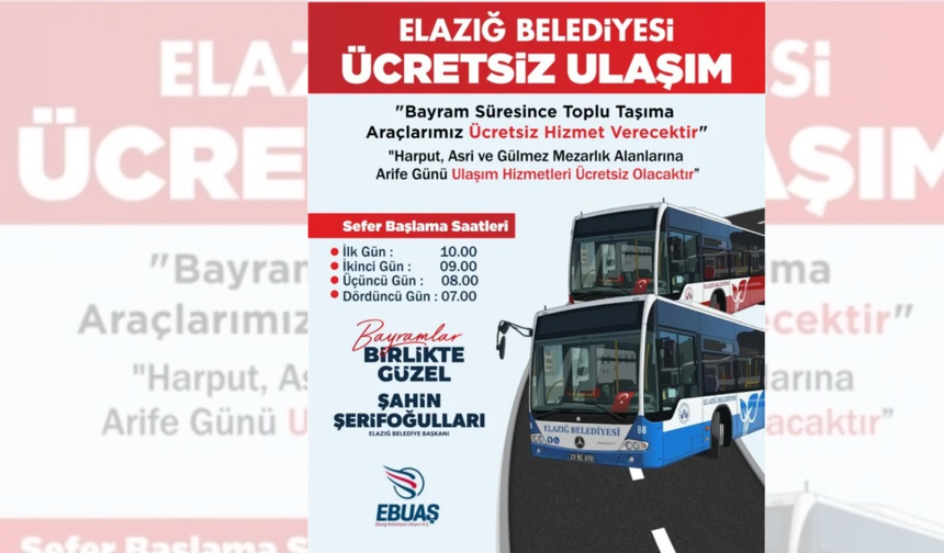 Elazığ'da Ulaşım Hizmetleri Ücretsiz
