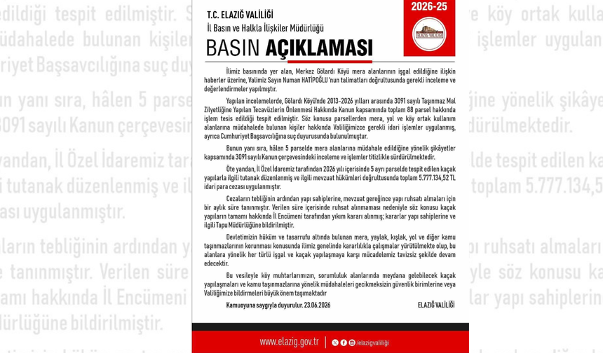 Elazığ'da Kaçak Yapılara 5 Milyon 777 Bin Lira Ceza ve Yıkım Kararı