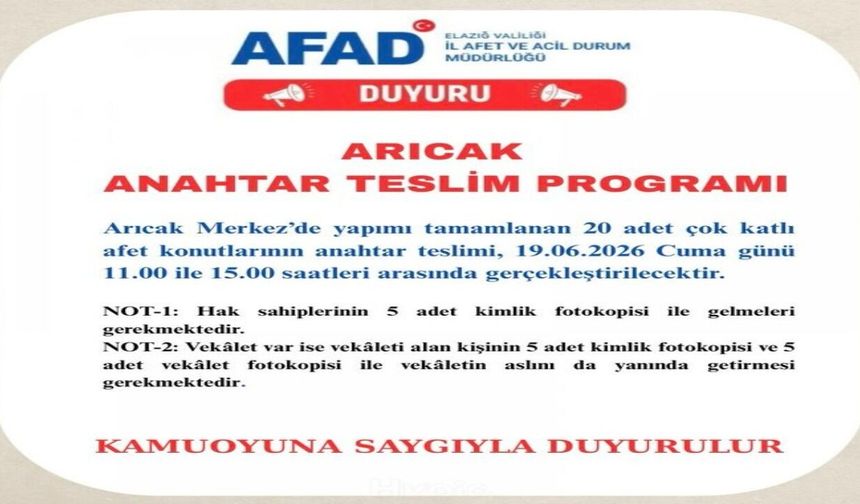 Arıcak’ta Afet Konutlarında Anahtar Teslim Tarihi Netleşti