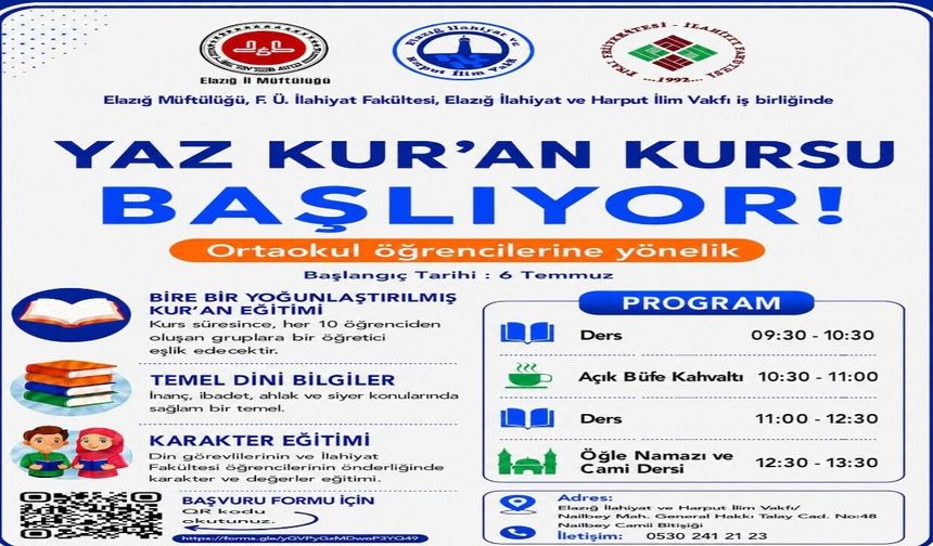 Elazığ'da Yaz Kur'an Kursu Kayıtları Başladı