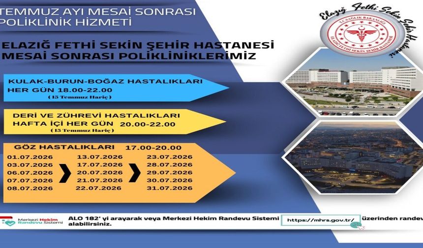 Elazığ’da Sağlıkta Akşam Mesaisi: Poliklinik Hizmeti Sürüyor
