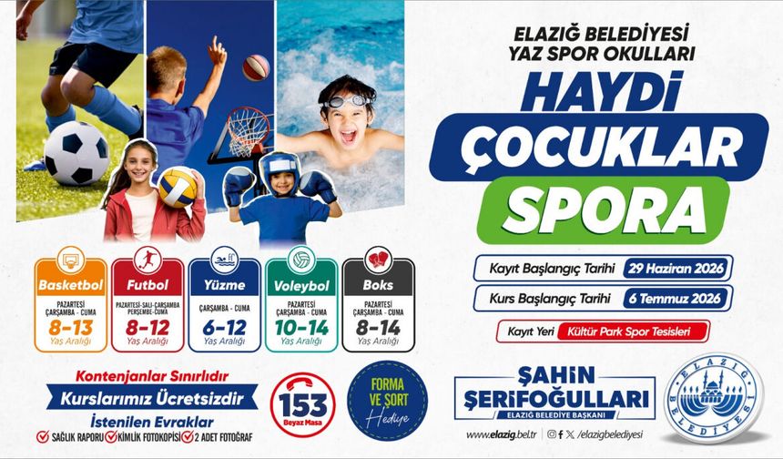 Elazığ Belediyesi Yaz Spor Kurslarına Kayıtlar Başlıyor