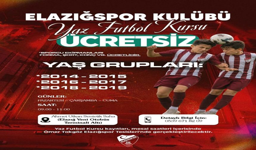 Elazığspor Yaz Futbol Kursu İçin Kayıtlar Başladı