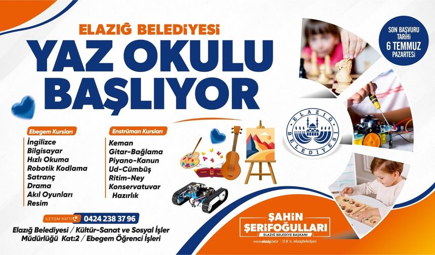 Elazığ Belediyesi Yaz Okulu İçin Kayıtlar Devam Ediyor