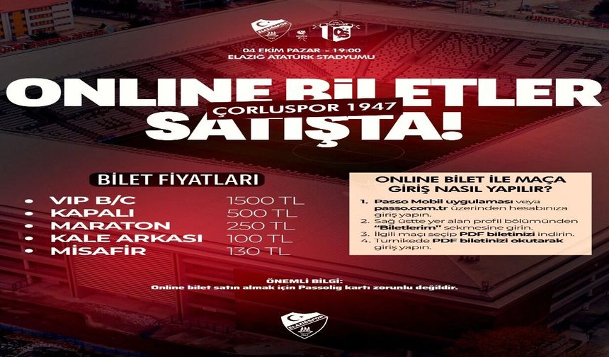Elazığspor-Çorluspor 1947 Maçının Biletleri Satışta