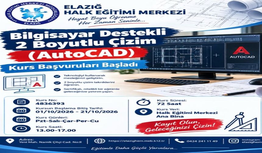 Elazığ HEM'de AutoCAD Kursu Başladı