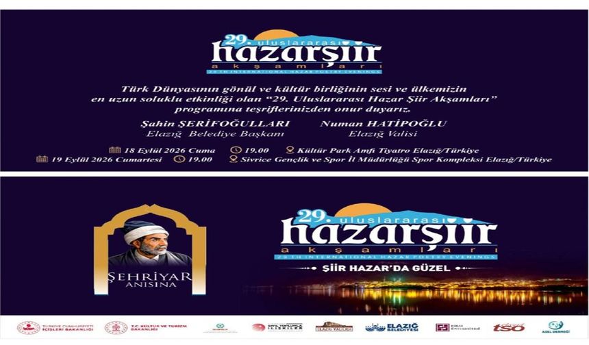 29. Uluslararası Hazar Şiir Akşamları Şehriyar Anısına Düzenlenecek