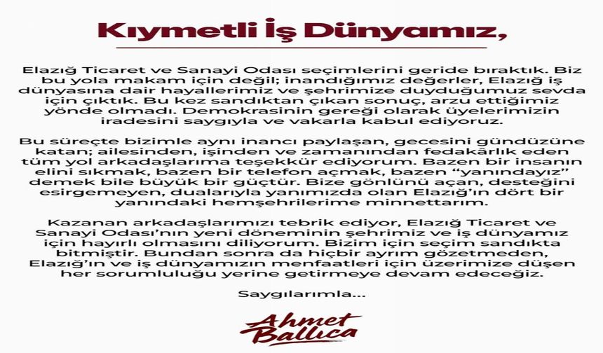 Ahmet Ballıca’dan Seçim Sonrası İlk Açıklama