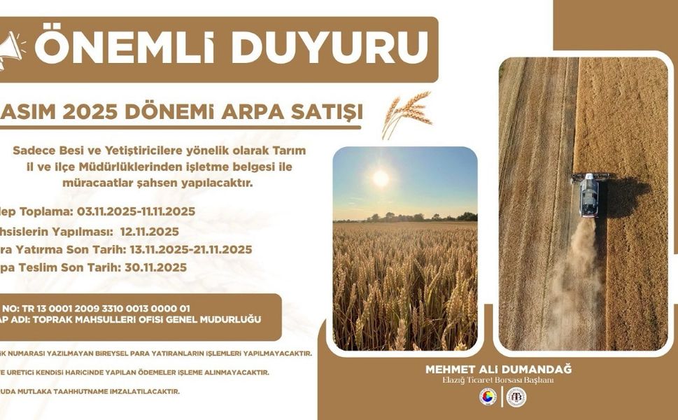 TMO’dan Elazığ’daki Besicilere Arpa Satışı Fırsatı