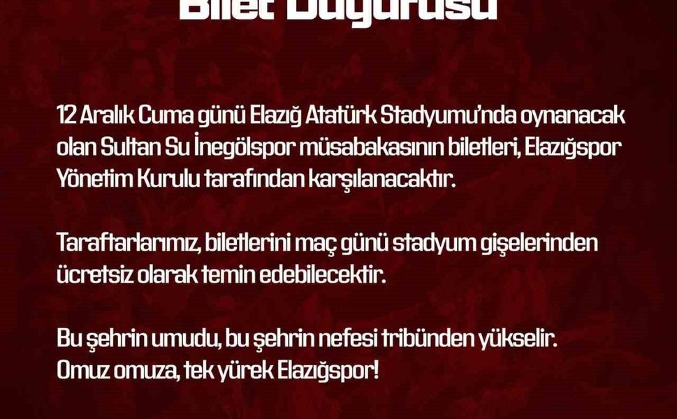 Elazığspor Yönetimi Biletleri Ücretsiz Yaptı