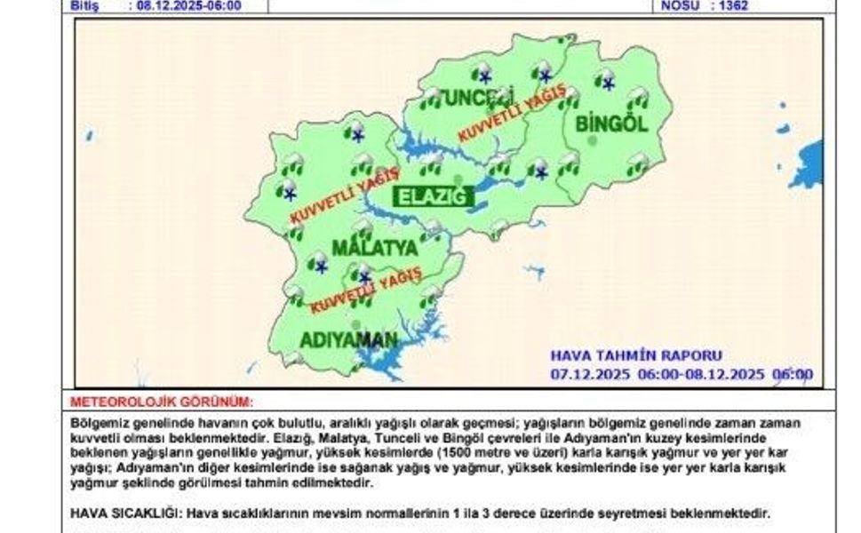 Meteorolojiden kuvvetli Yağış Uyarısı