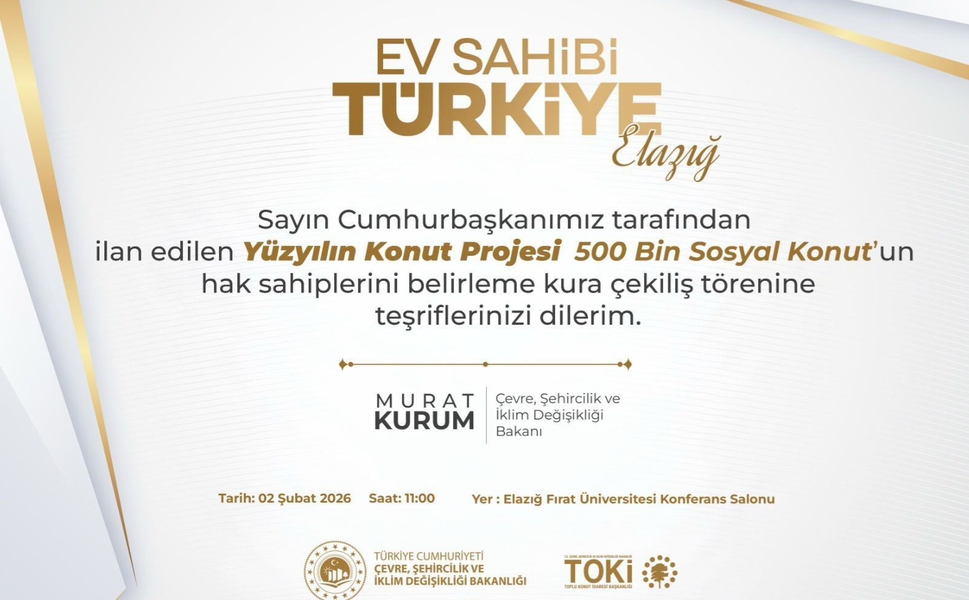 Elazığ’da Yüzyılın Konut Projesi İçin Kura Çekimi Yapılacak