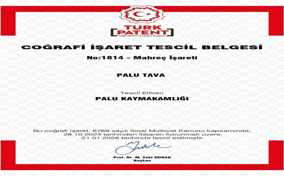 Palu Tava Coğrafi İşaret Tescili Aldı